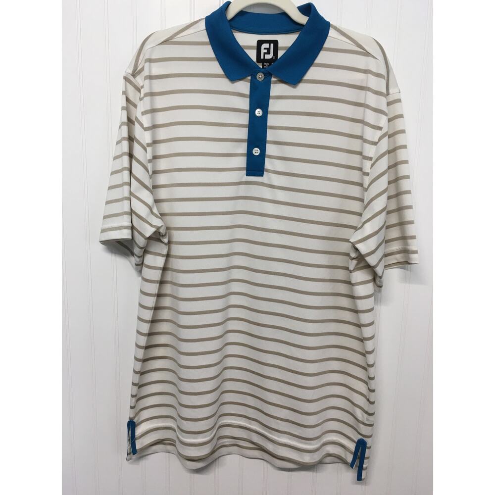 FootJoy Golf Polo Mens Large Blue White Stripe Performance Stretch Shirt
